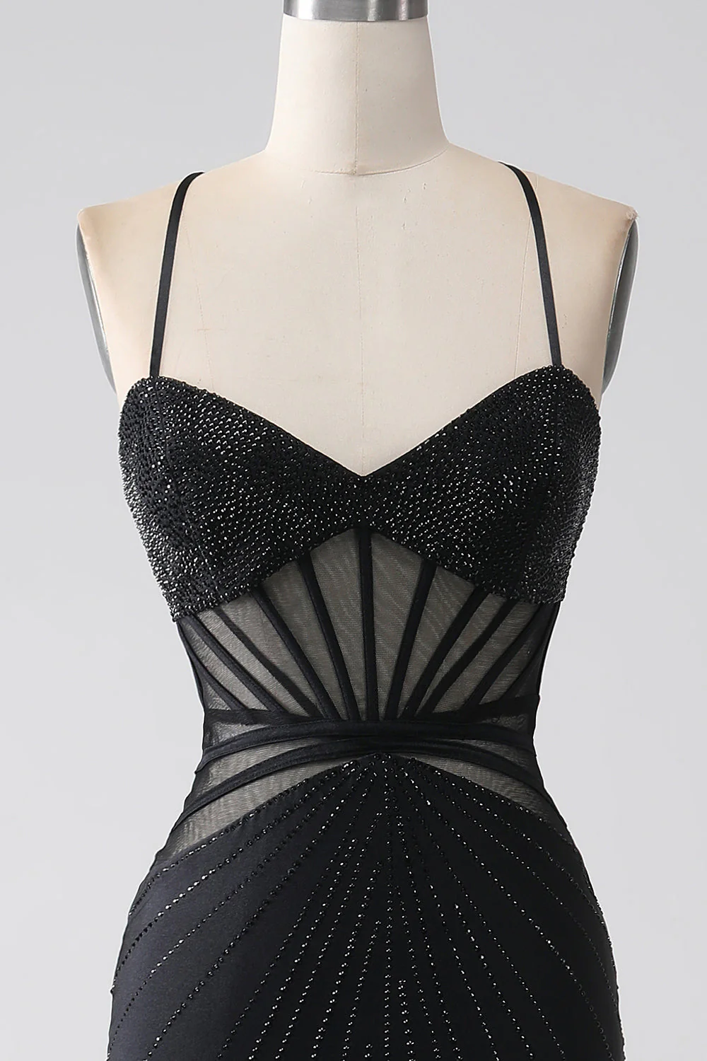 Mermaid Black Spaghetti Straps Long Prom Dress with Slit - Image 4