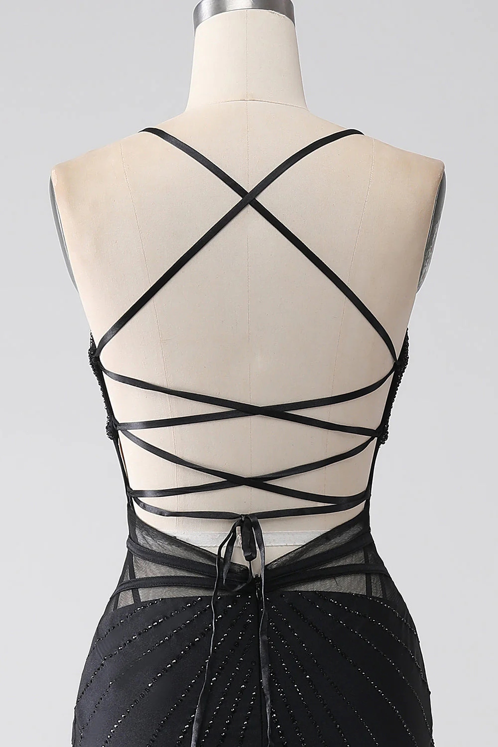 Mermaid Black Spaghetti Straps Long Prom Dress with Slit - Image 5