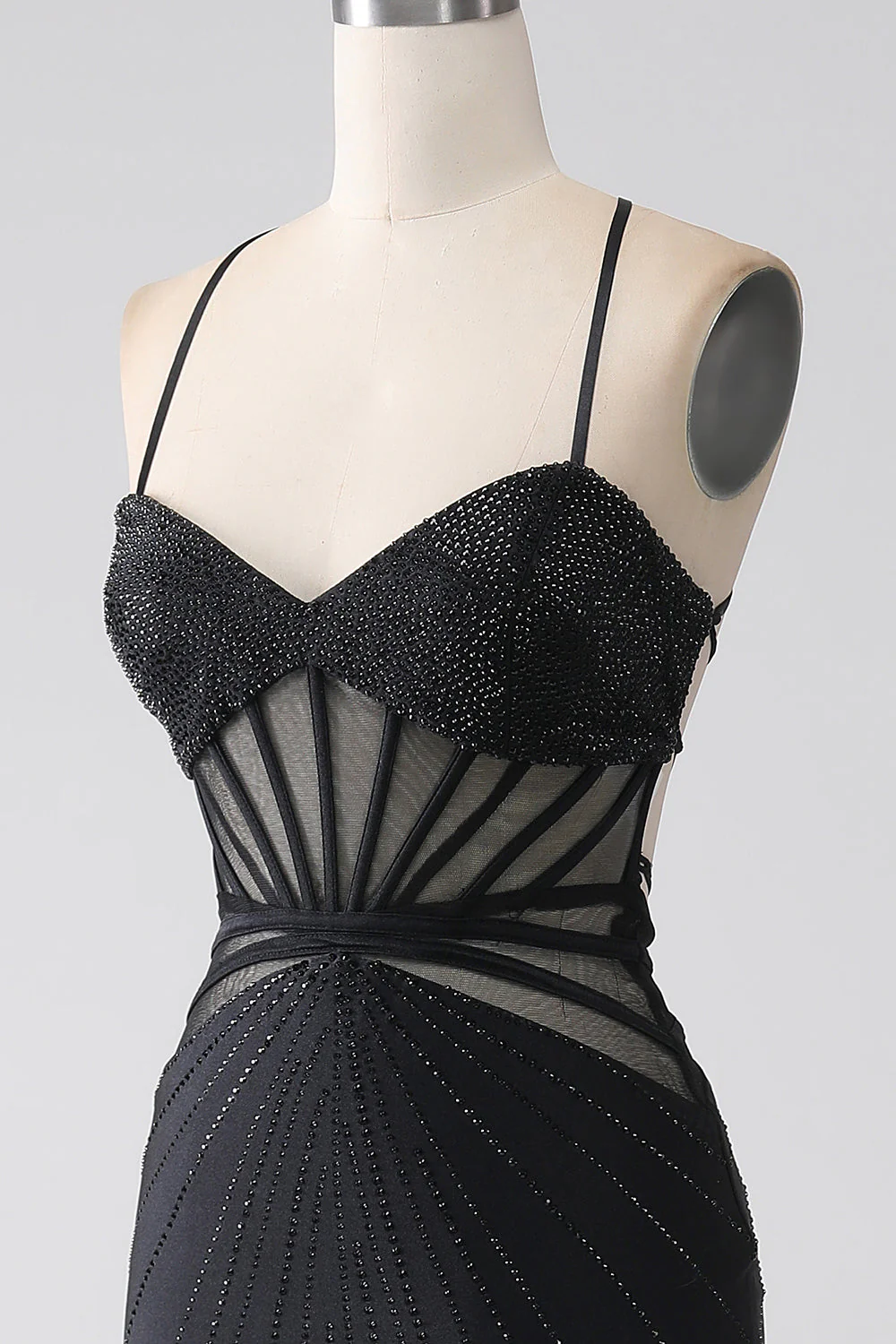 Mermaid Black Spaghetti Straps Long Prom Dress with Slit - Image 6