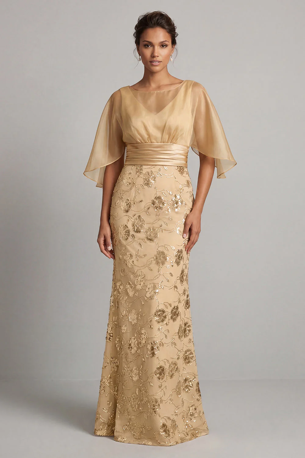 Mermaid Champagne Sequin Half Sleeve Mother Of the Bride Dress