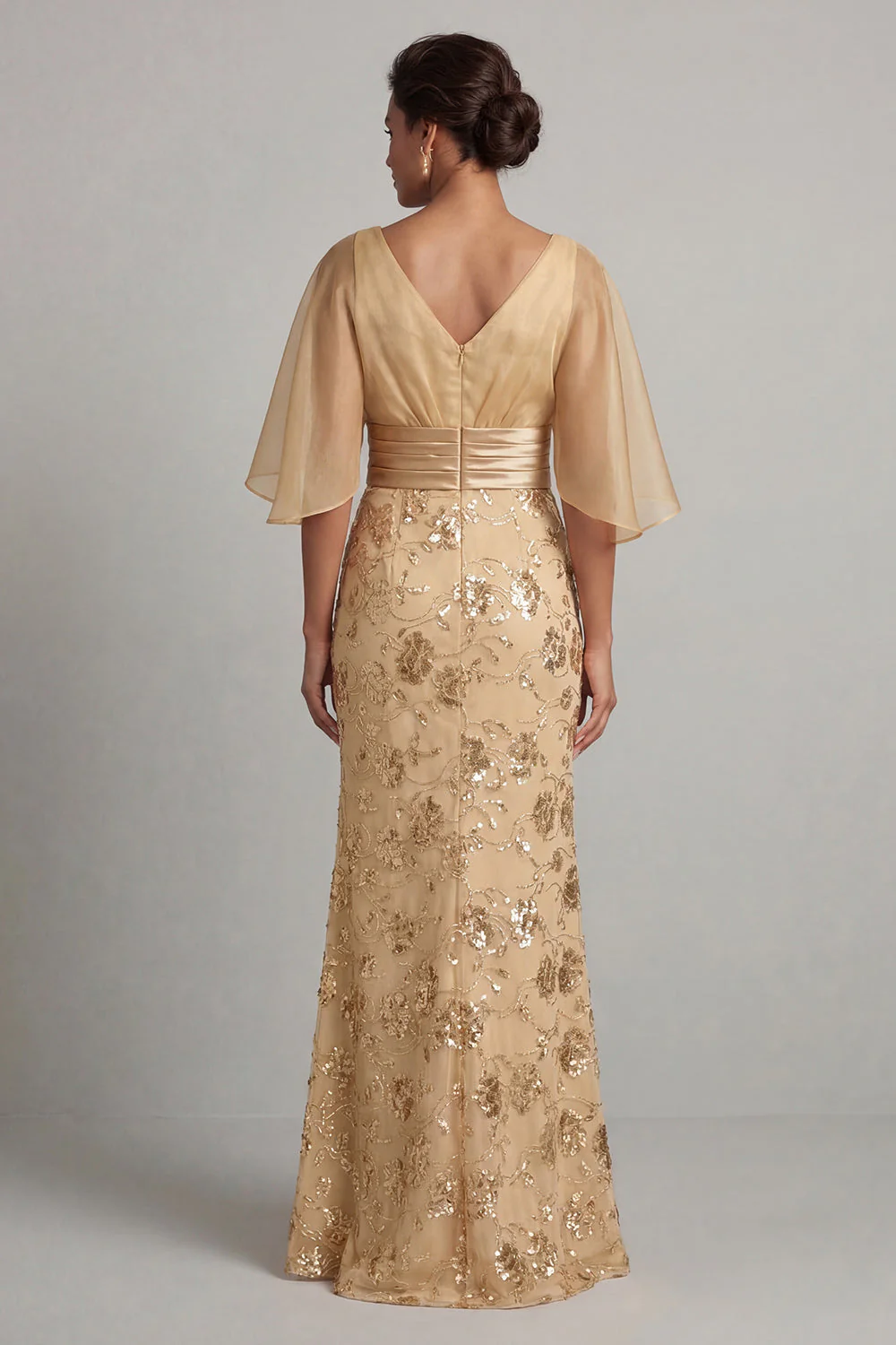 Mermaid Champagne Sequin Half Sleeve Mother Of the Bride Dress - Image 2