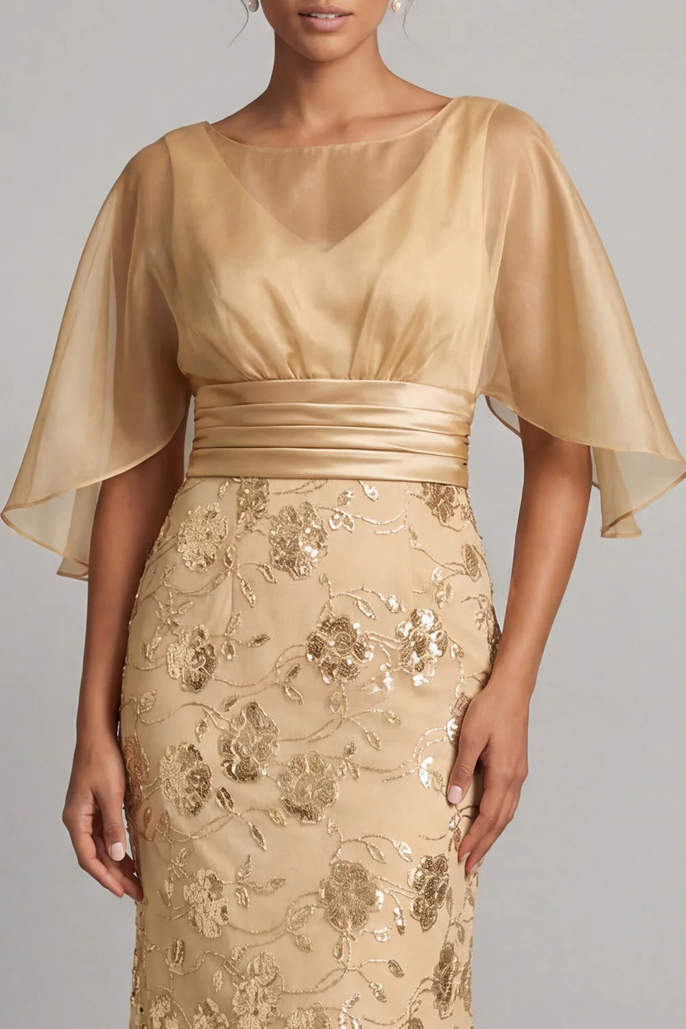 Mermaid Champagne Sequin Half Sleeve Mother Of the Bride Dress - Image 3