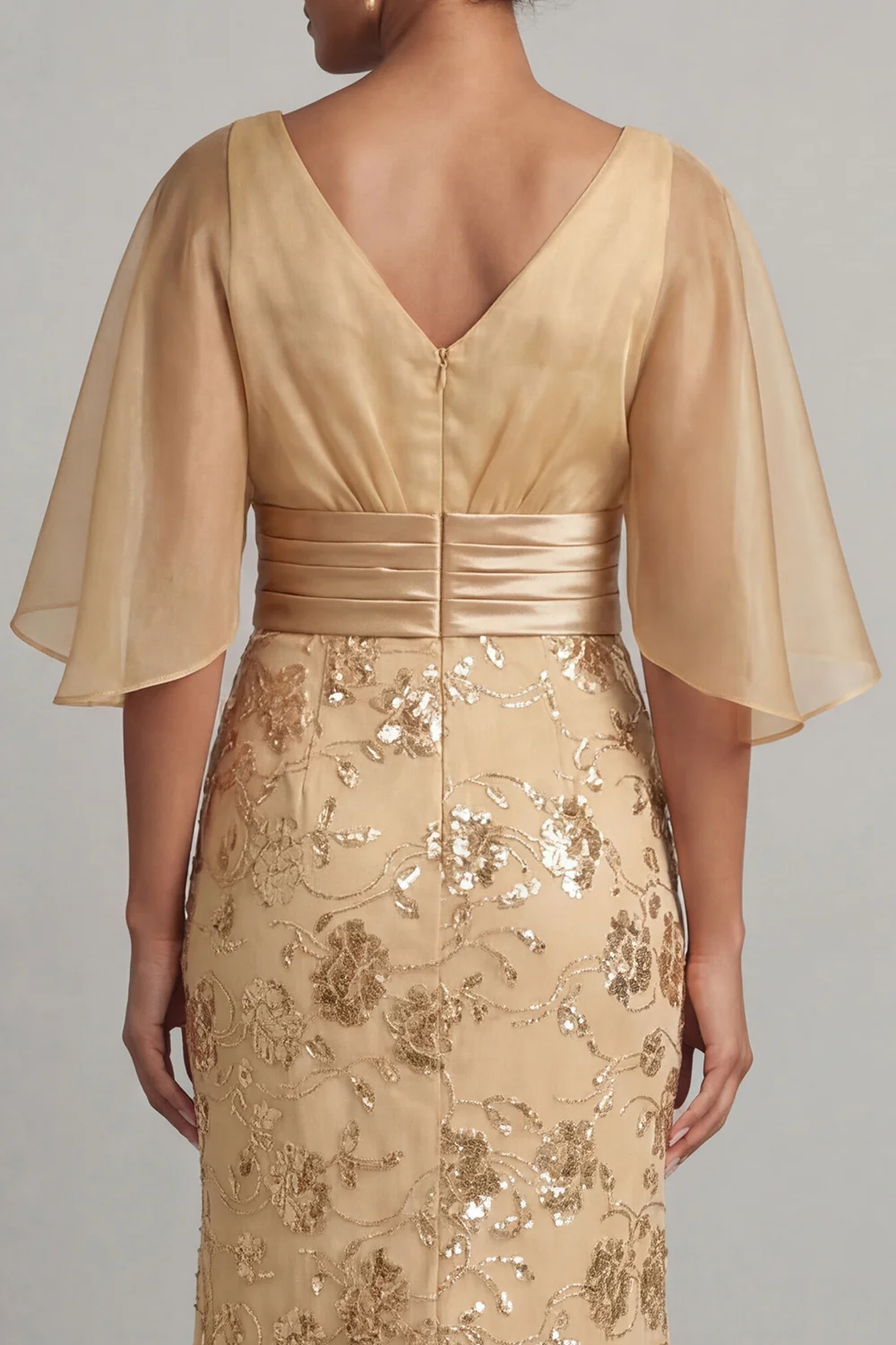 Mermaid Champagne Sequin Half Sleeve Mother Of the Bride Dress - Image 5
