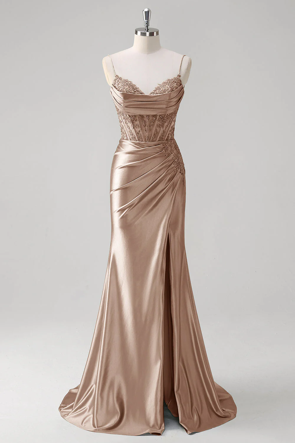 Mermaid Green Corset Spaghetti Straps Pleated Prom Dress - Image 10