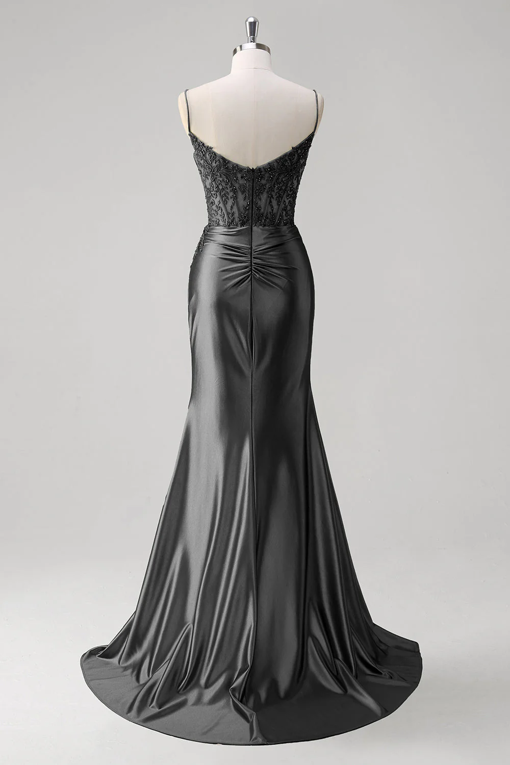 Mermaid Green Corset Spaghetti Straps Pleated Prom Dress - Image 14