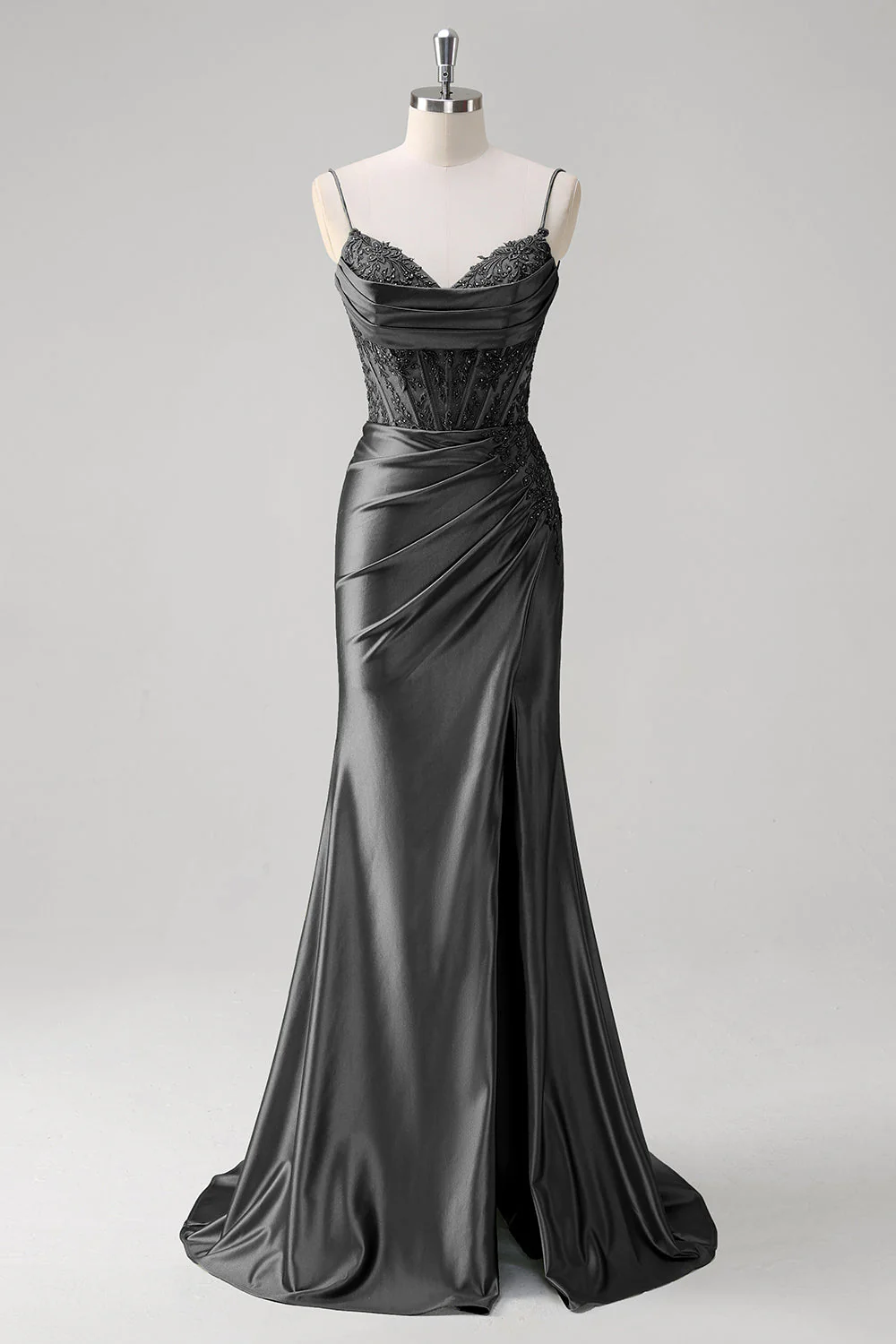 Mermaid Green Corset Spaghetti Straps Pleated Prom Dress - Image 15