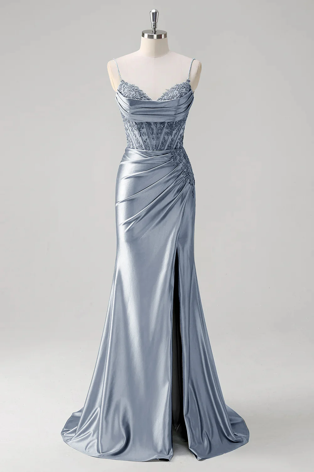 Mermaid Green Corset Spaghetti Straps Pleated Prom Dress - Image 16
