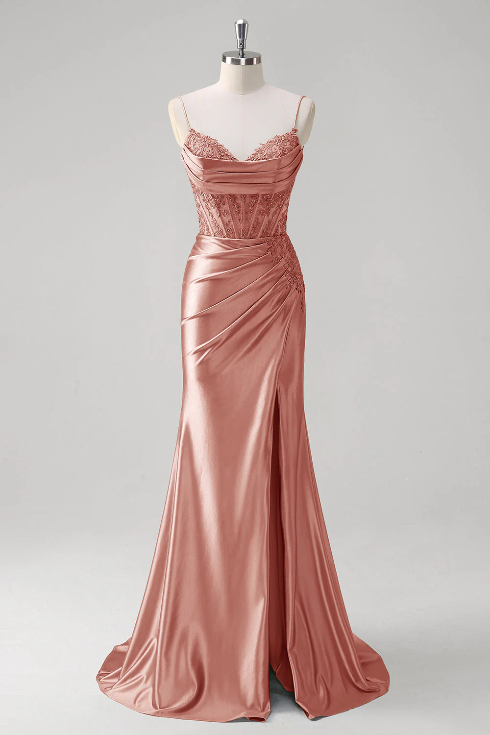 Mermaid Green Corset Spaghetti Straps Pleated Prom Dress - Image 8