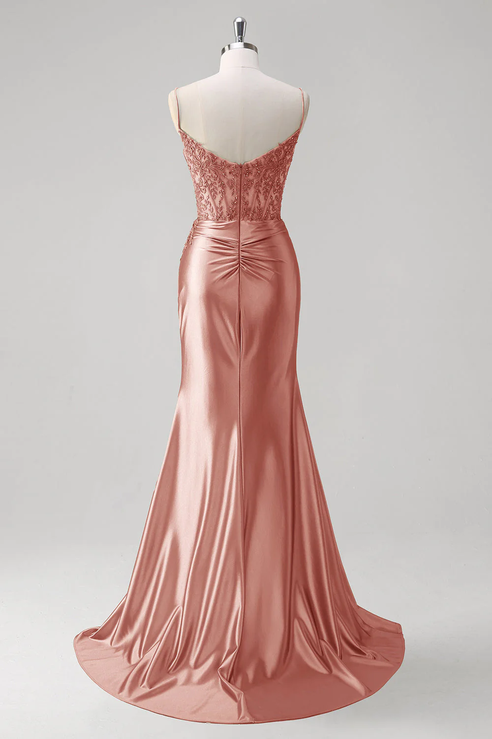Mermaid Green Corset Spaghetti Straps Pleated Prom Dress - Image 9