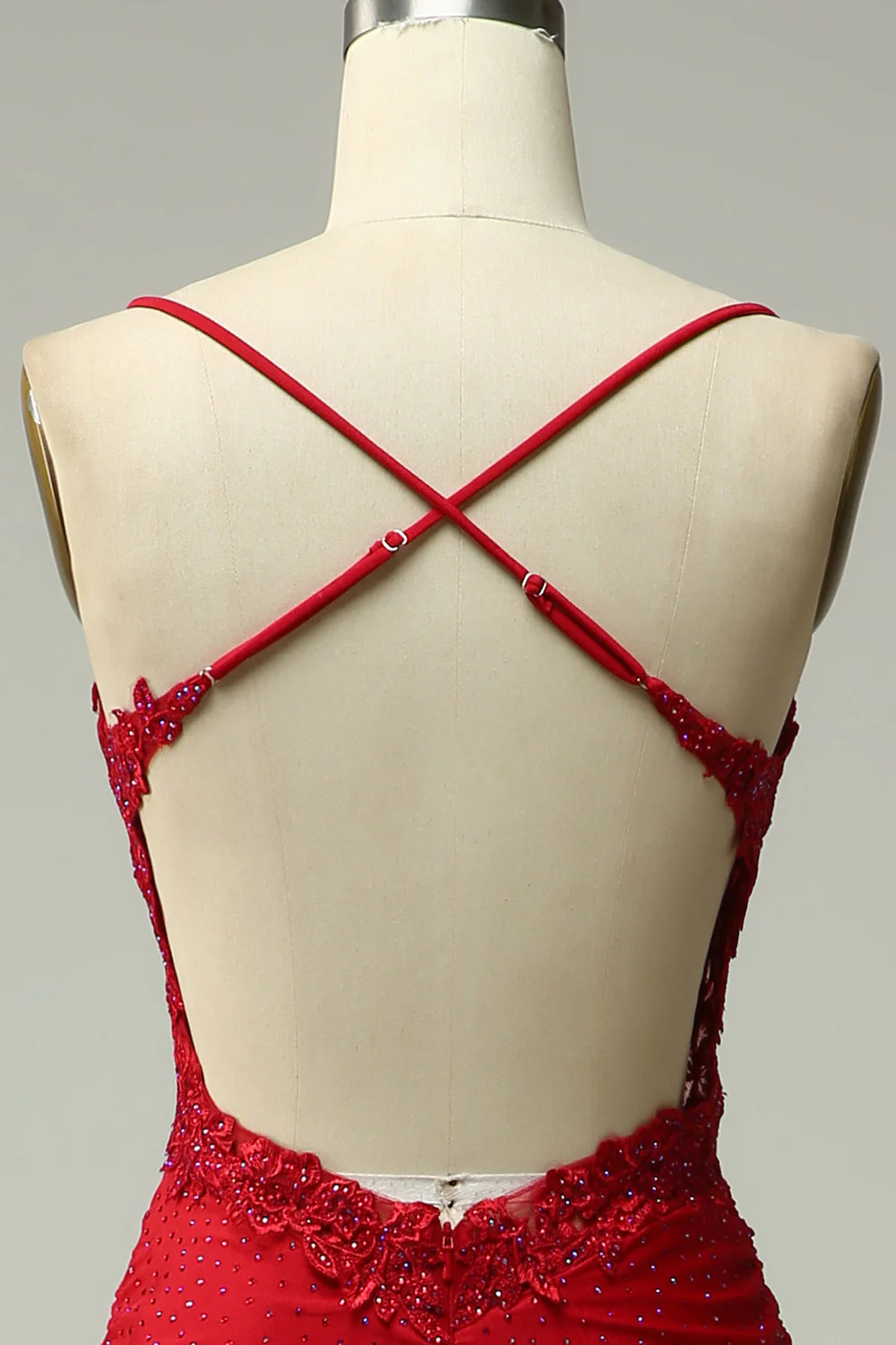 Mermaid Halter Dark Red Prom Dress with Appliques - Image 5