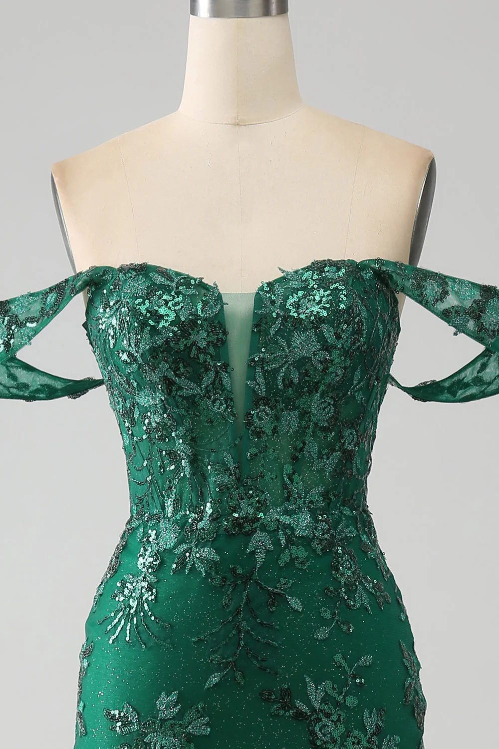 Mermaid Off The Shoulder Dark Green Prom Dress with Appliques - Image 4