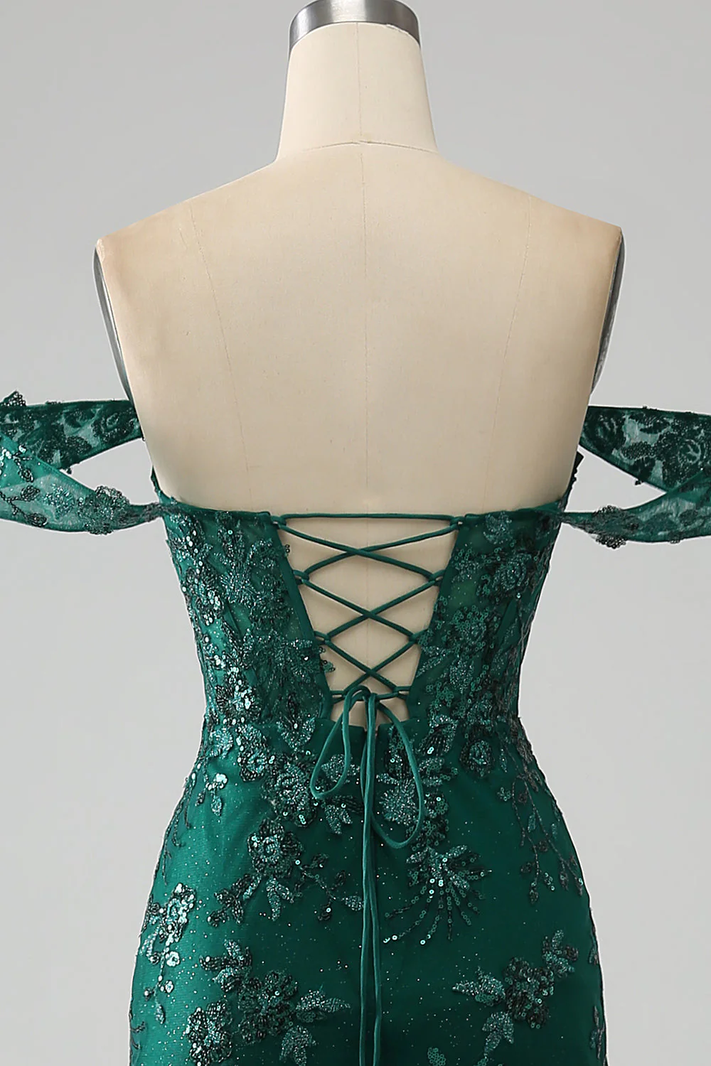 Mermaid Off The Shoulder Dark Green Prom Dress with Appliques - Image 5