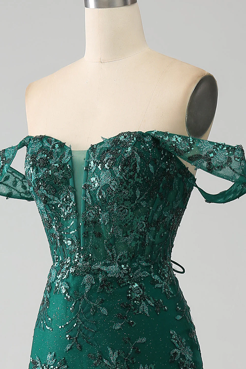 Mermaid Off The Shoulder Dark Green Prom Dress with Appliques - Image 6