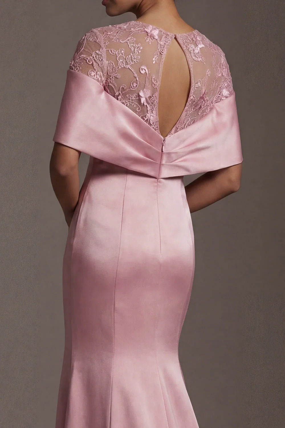Mermaid Pink Satin Round Neck Long Mother Of the Bride Dress - Image 5