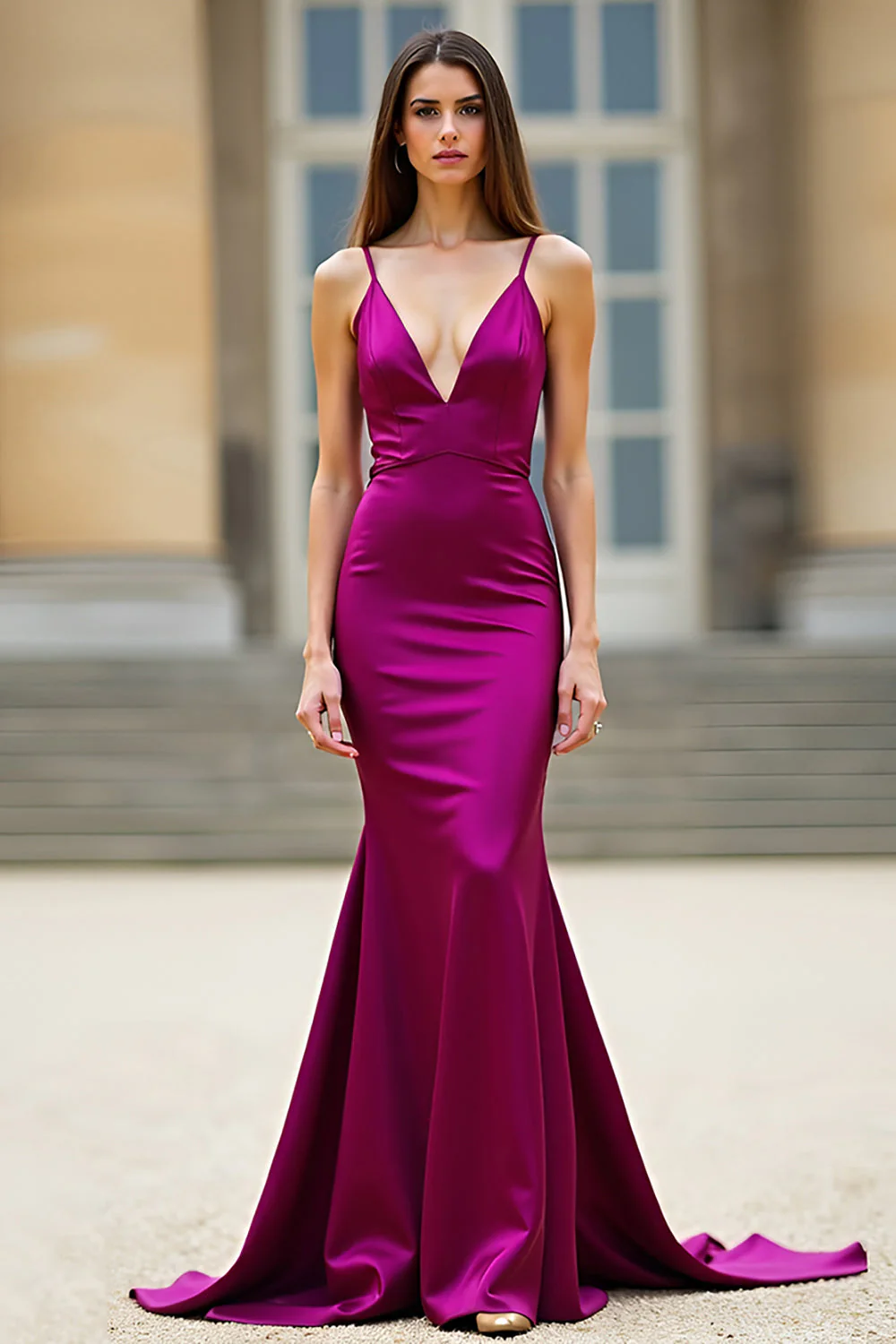 Mermaid Spaghetti Straps Dark Purple Long Prom Dress