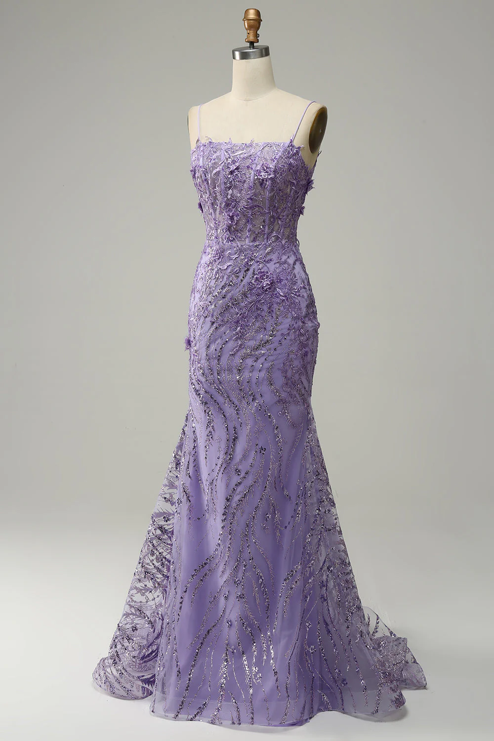 Mermaid Spaghetti Straps Purple Prom Dress with Beading - Image 3