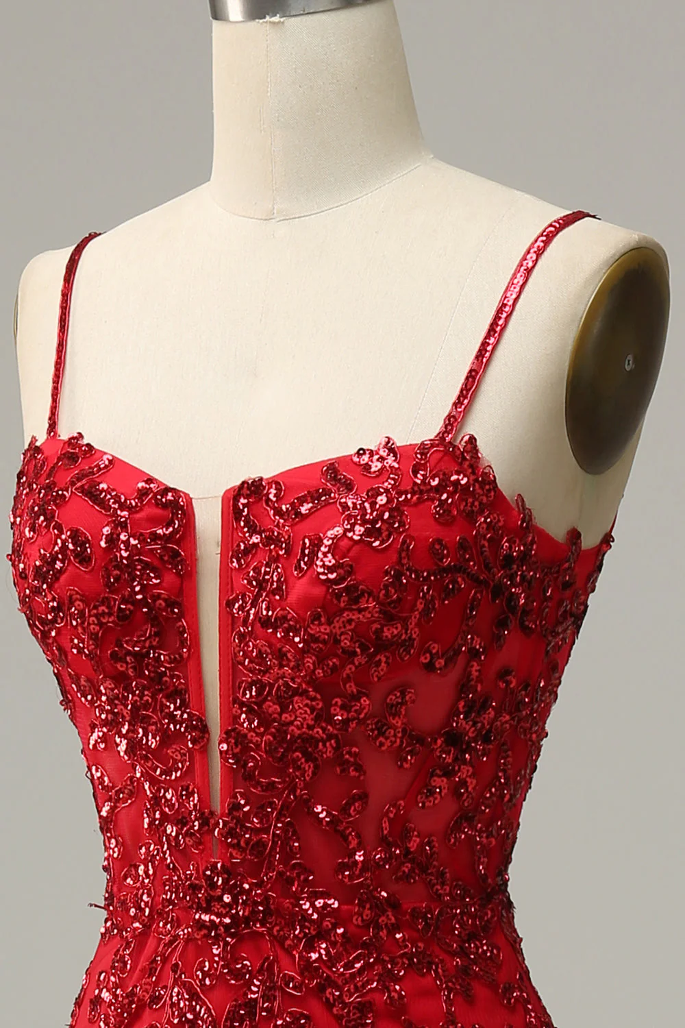 Mermaid Spaghetti Straps Red Sequins Long Prom Dress with Split Front - Image 5
