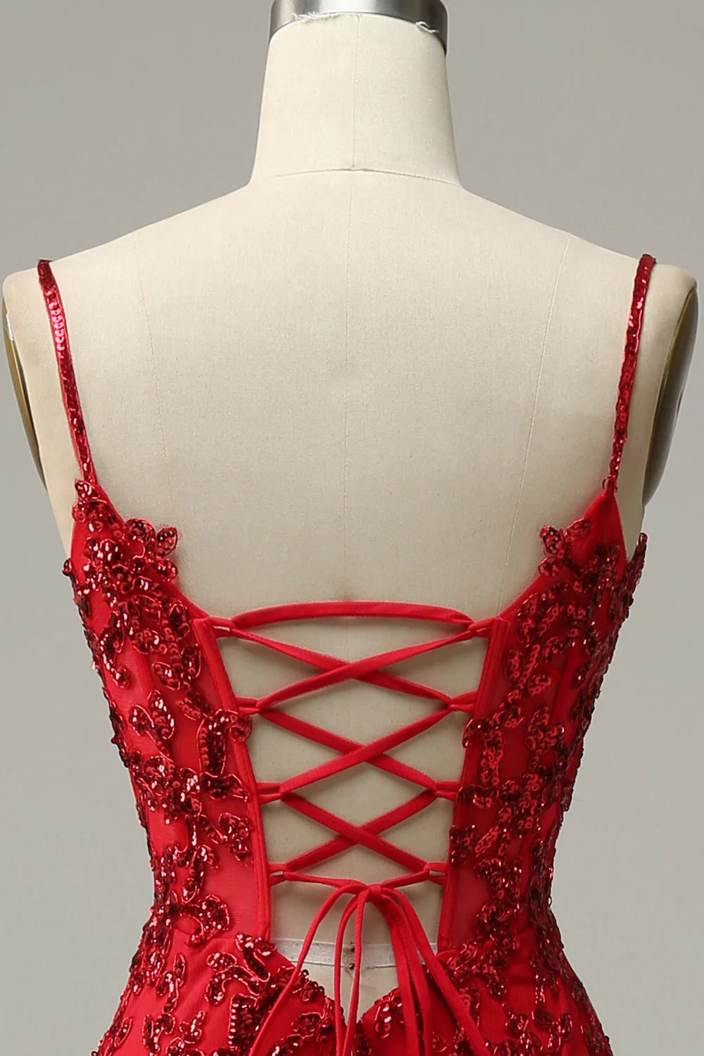 Mermaid Spaghetti Straps Red Sequins Long Prom Dress with Split Front - Image 6