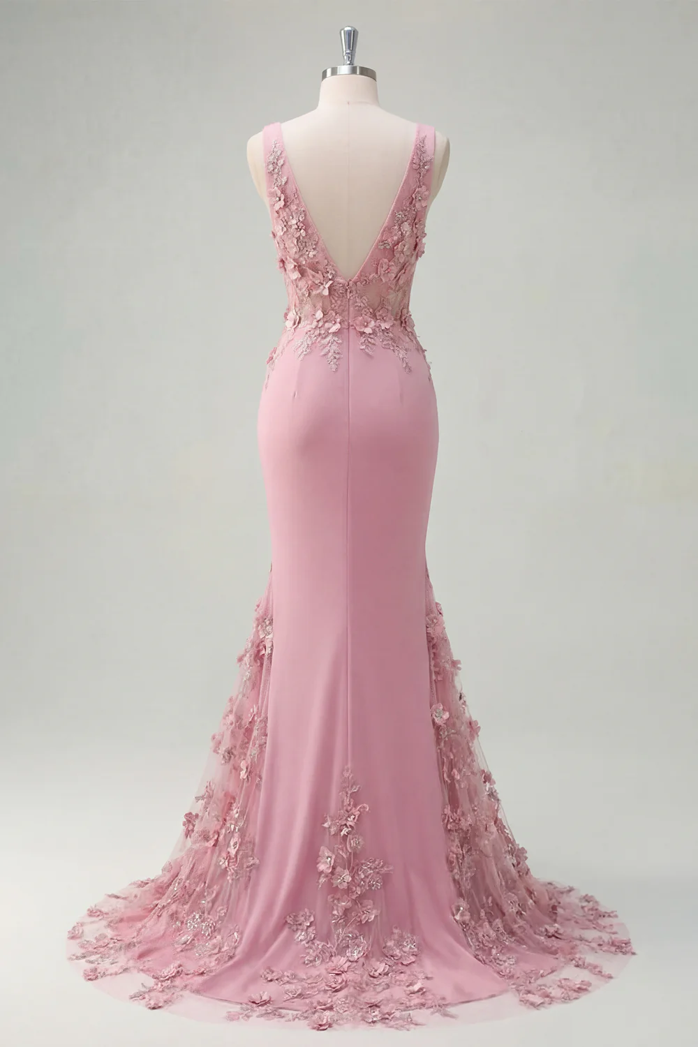 Mermaid Taro Ruched V-Neck Long Prom Dress with 3D Flowers - Image 4