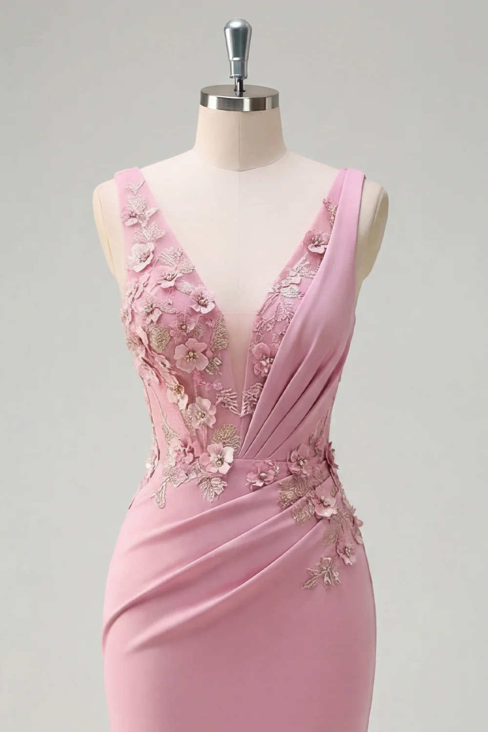 Mermaid Taro Ruched V-Neck Long Prom Dress with 3D Flowers - Image 5