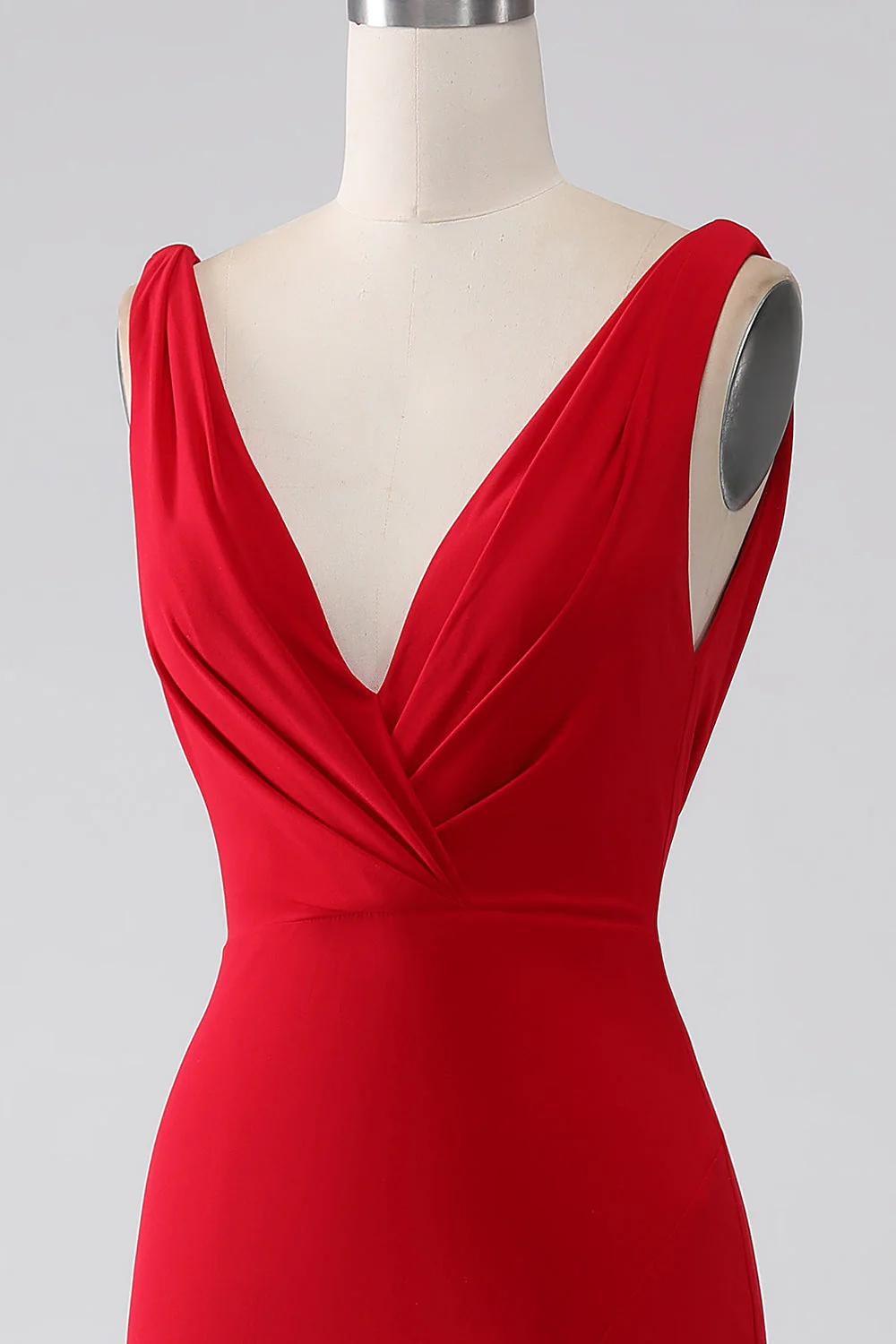 Mermaid V-Neck Red Prom Dress with Slit - Image 6