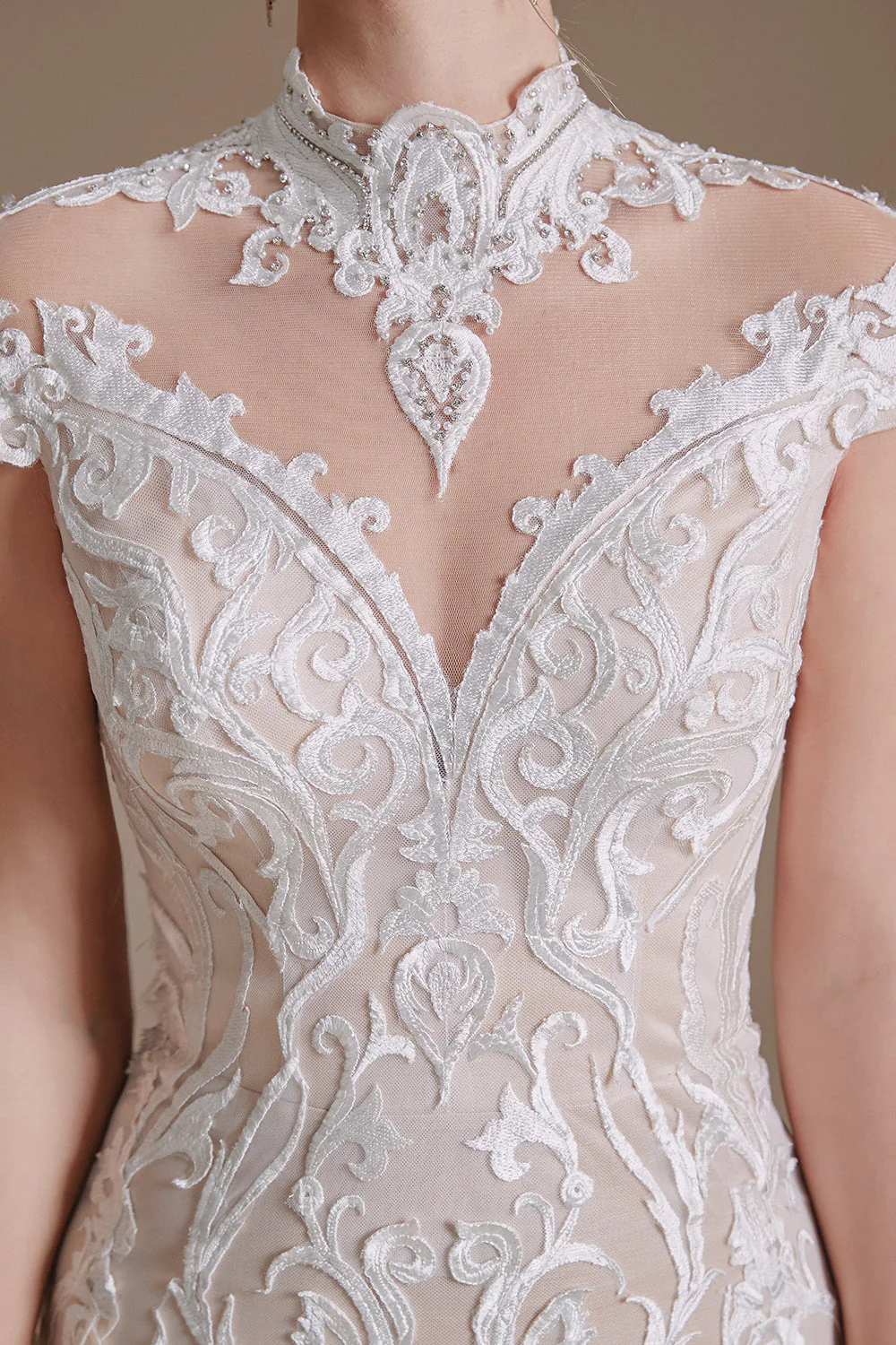 Mermaid White Lace Open Back Wedding Dress - Image 5