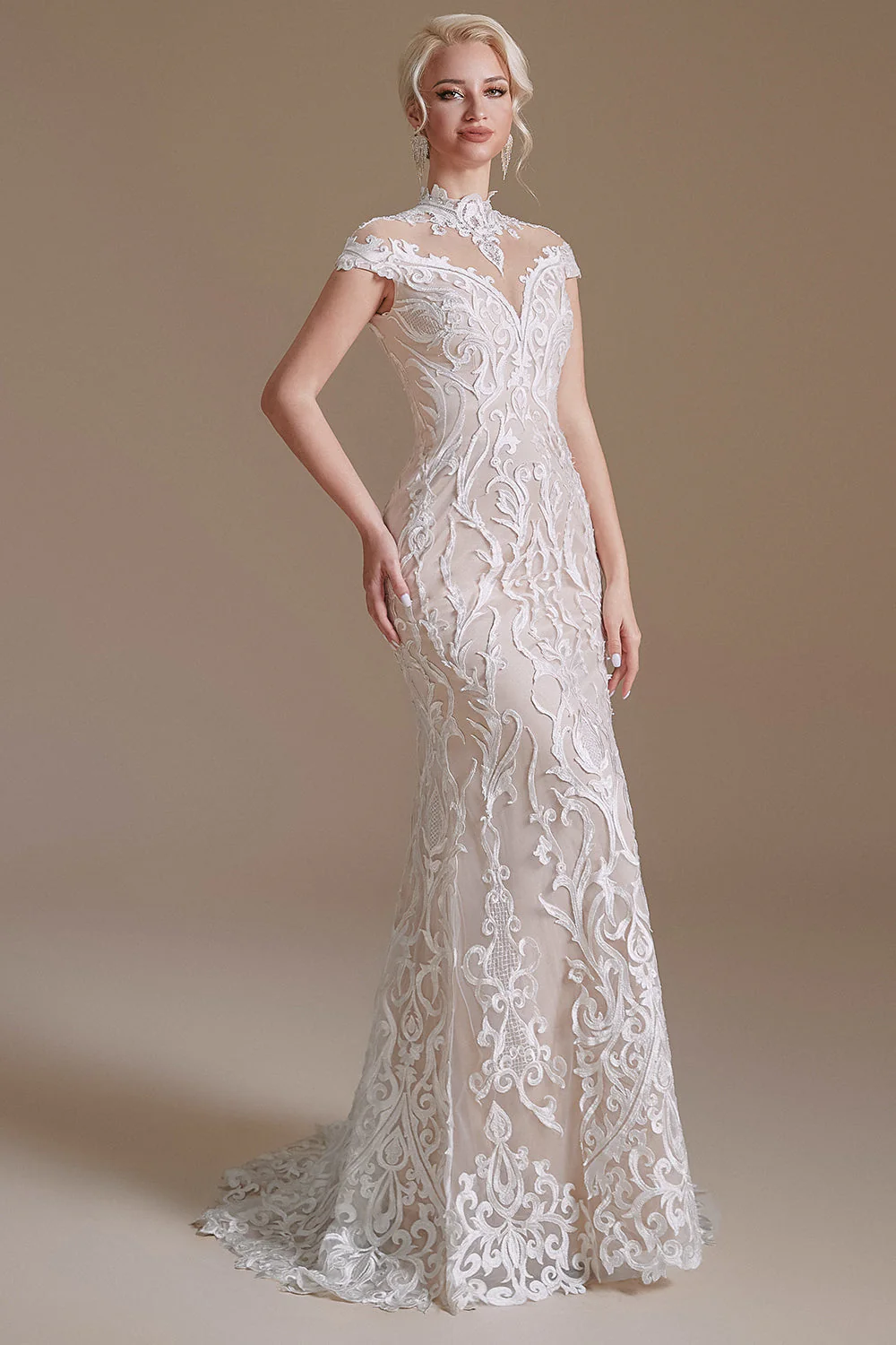 Mermaid White Lace Open Back Wedding Dress - Image 6