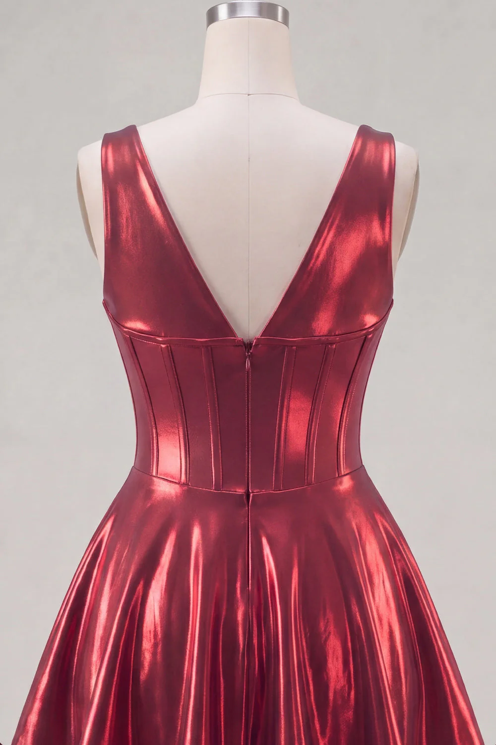 Metallic Burgundy A-Line V-Neck Corset Party Dress with 3D Flowers - Image 6