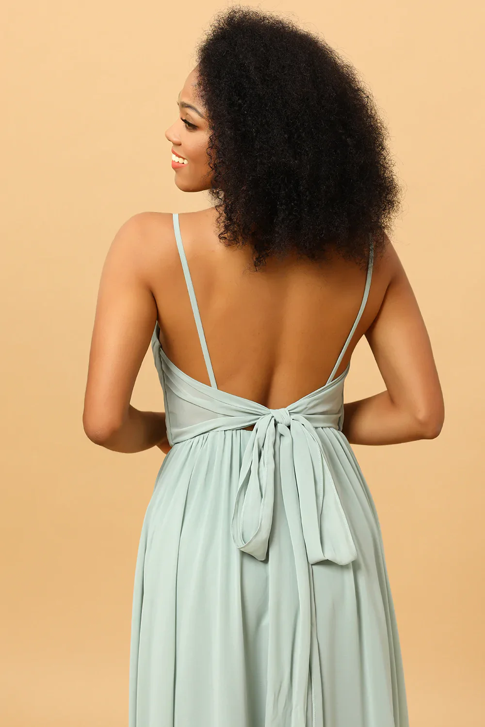 Mint Green A-Line Ruched Chiffon Bridesmaid Dress - Image 4