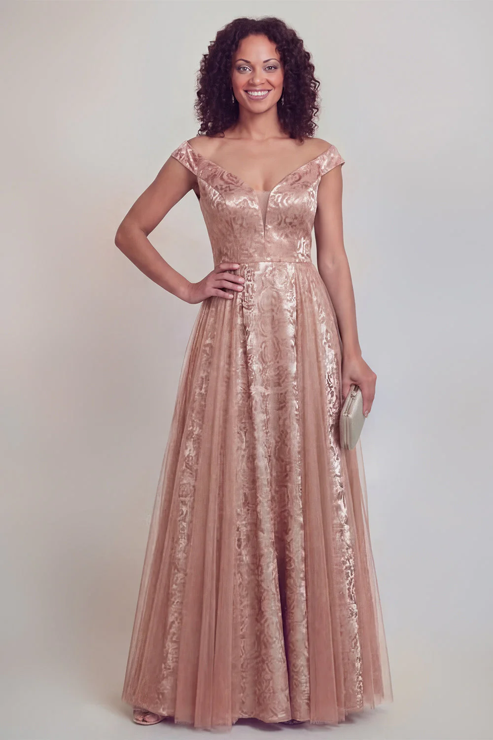Navy Floral A Line Long Mothe of the Bride Dress - Image 5