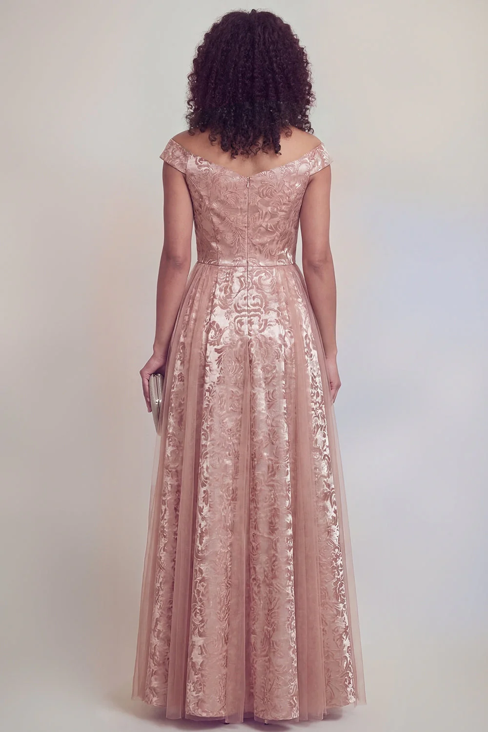 Navy Floral A Line Long Mothe of the Bride Dress - Image 6