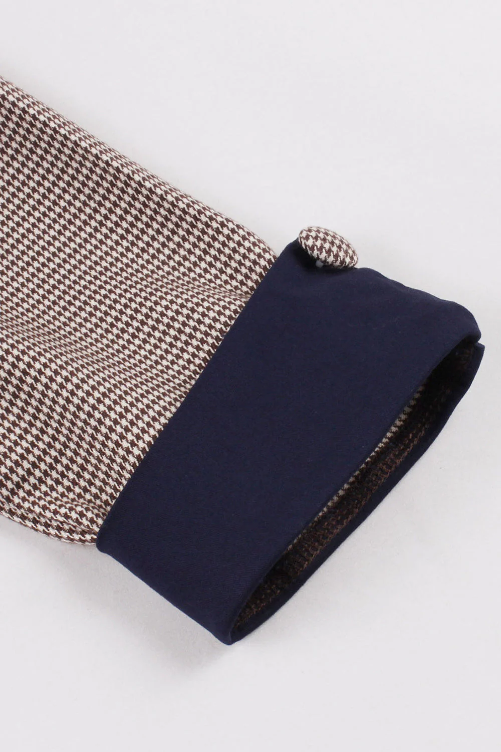 Navy Houndstooth Belted Long Sleeves 1950s Dress - Image 3