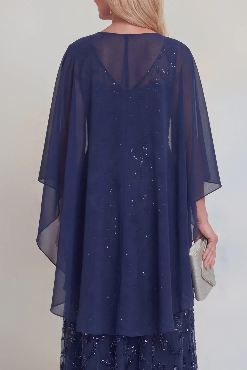 Navy Lace Floral A Line Sequins Long Mother of The Bride Dress with Jacket - Image 4