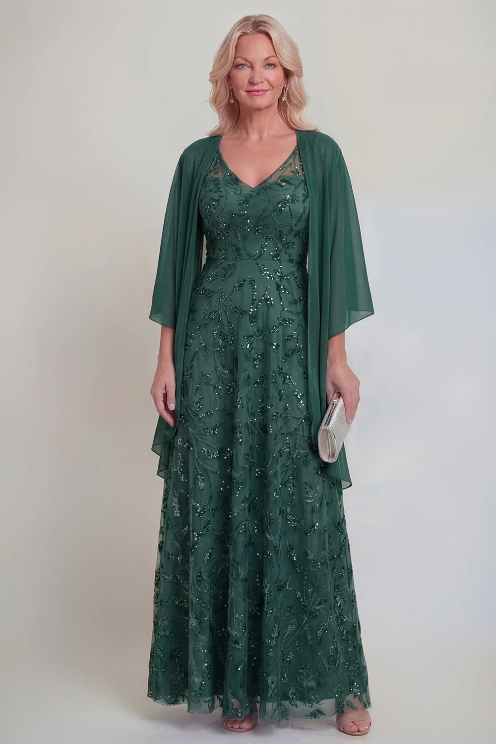 Navy Lace Floral A Line Sequins Long Mother of The Bride Dress with Jacket - Image 5