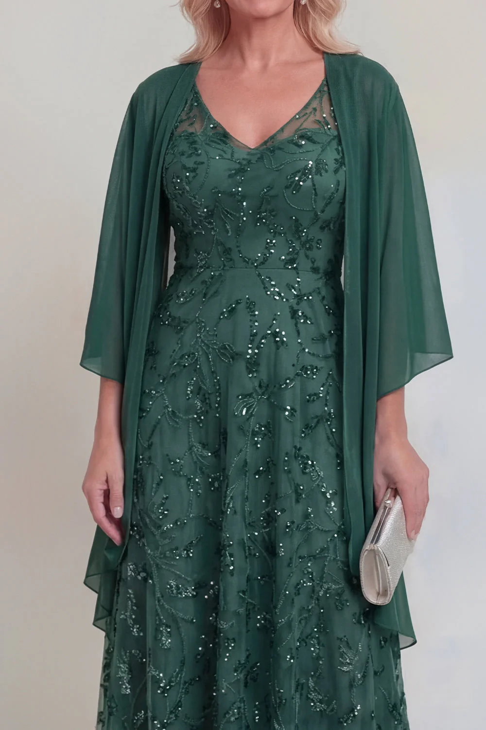 Navy Lace Floral A Line Sequins Long Mother of The Bride Dress with Jacket - Image 7