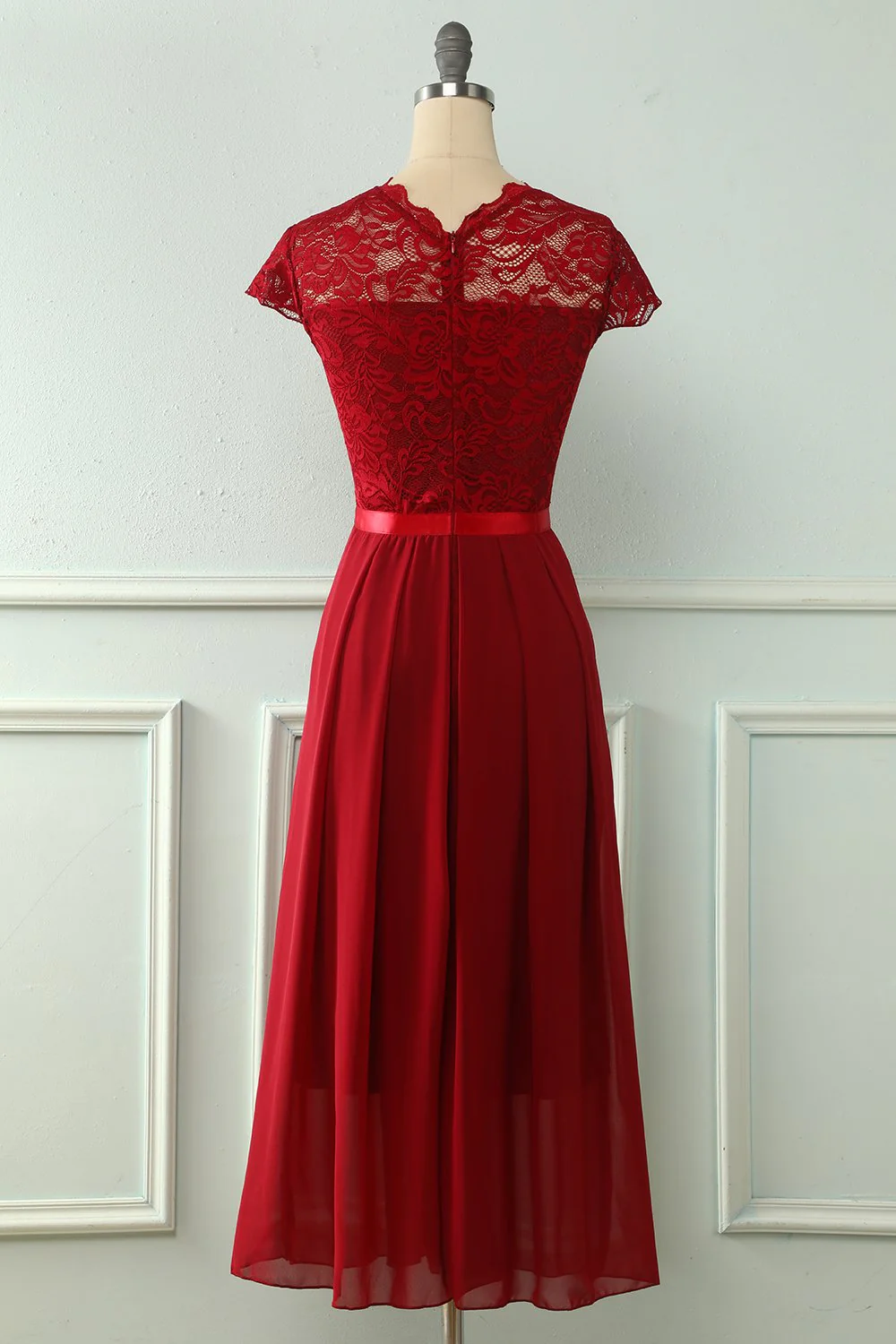 Navy Midi Lace Wedding Party Dress - Image 6