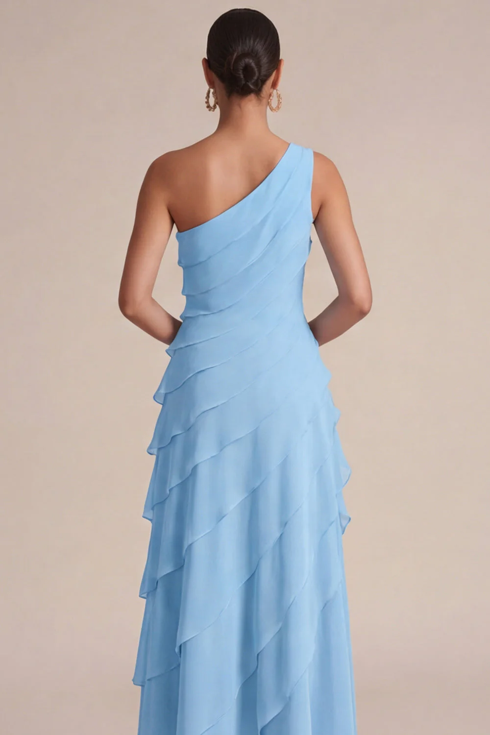 Navy One Shoulder A Line Ruffled Maxi Dress with 3D Flower - Image 8