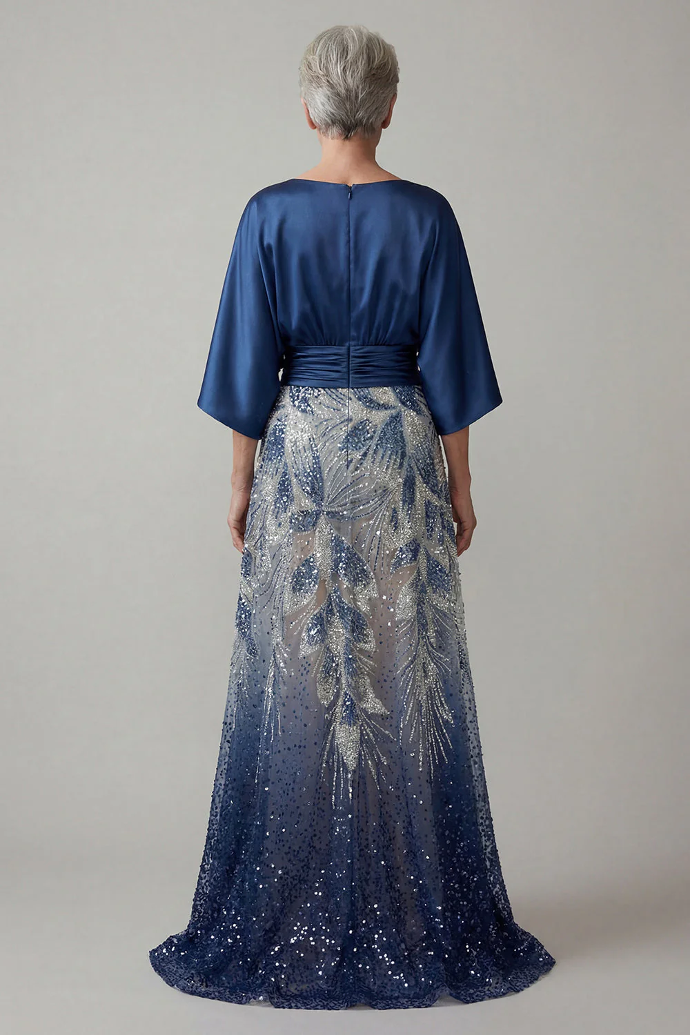 Sparkly Navy A Line 3/4 Sleeves Mother of the Bride Dress with Sequins - Image 2