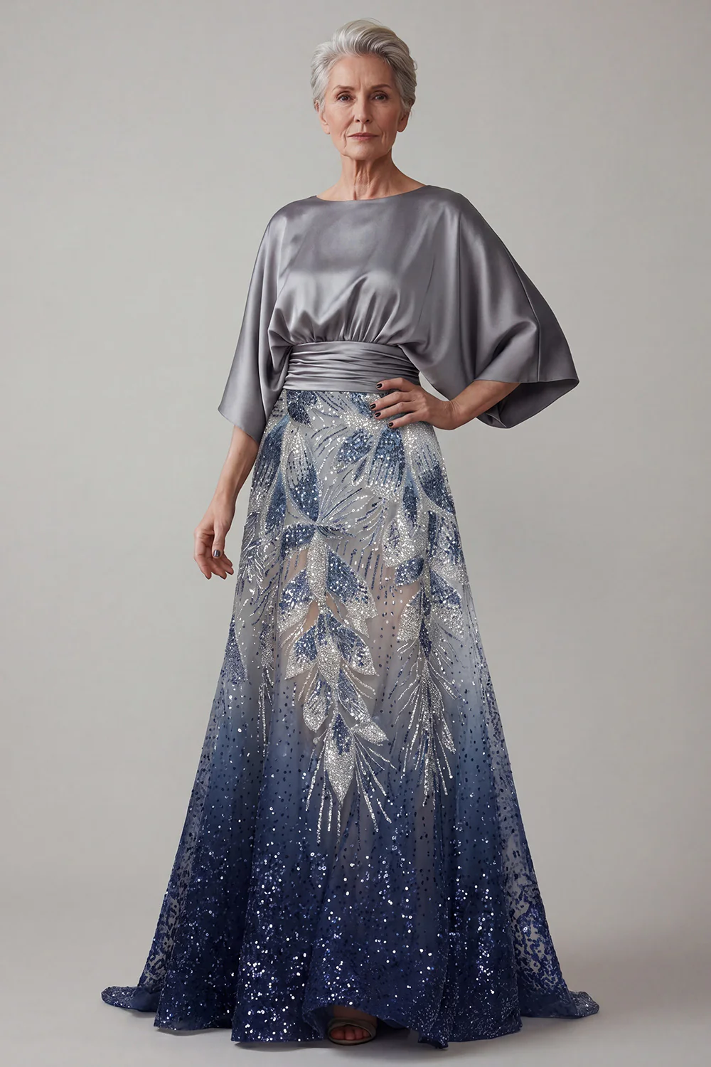 Sparkly Navy A Line 3/4 Sleeves Mother of the Bride Dress with Sequins - Image 5