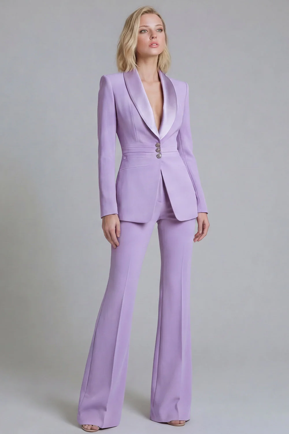Navy Shawl Lapel 2 Piece Single Breasted Women's Work Suits - Image 11