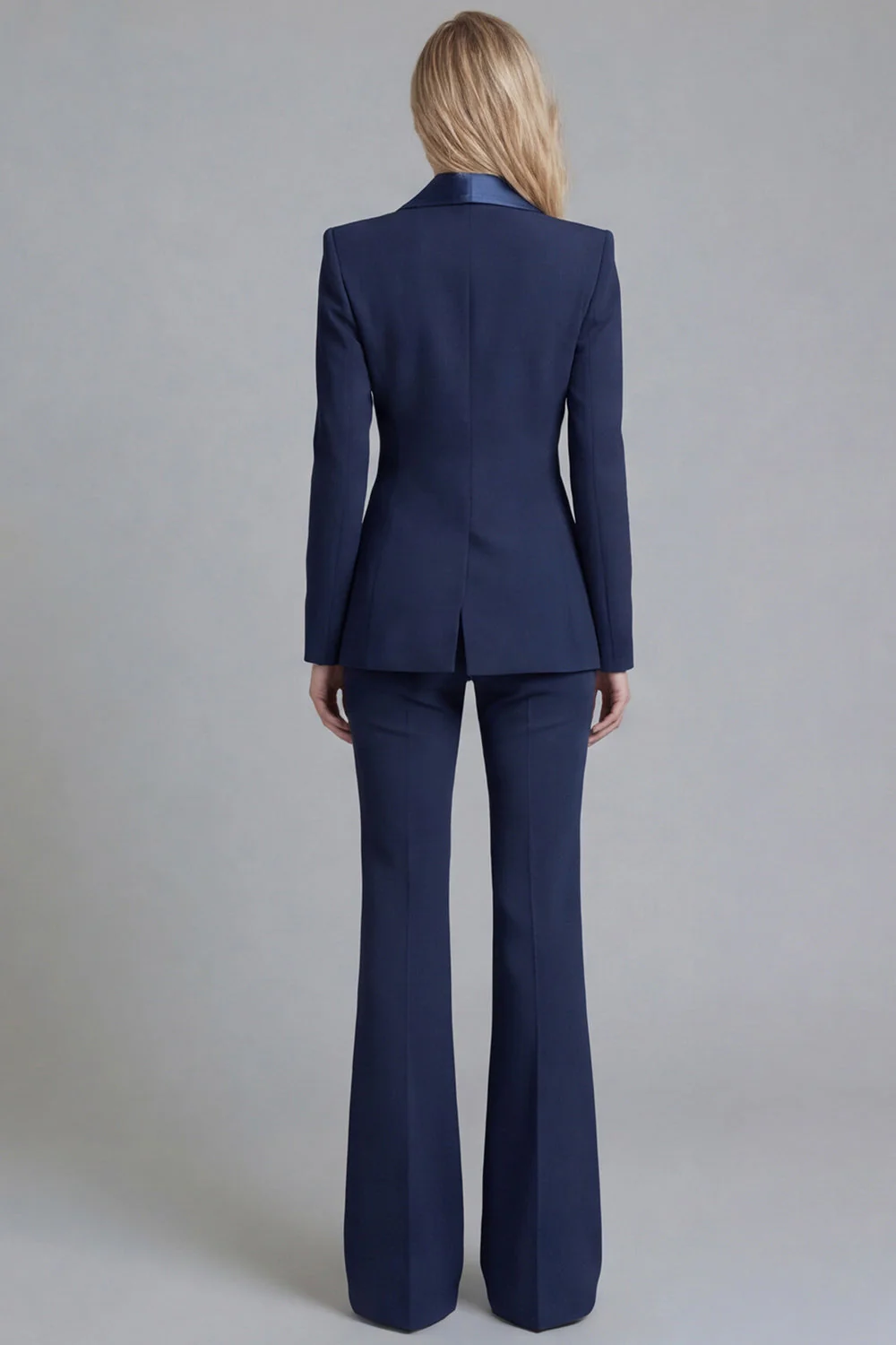 Navy Shawl Lapel 2 Piece Single Breasted Women's Work Suits - Image 2