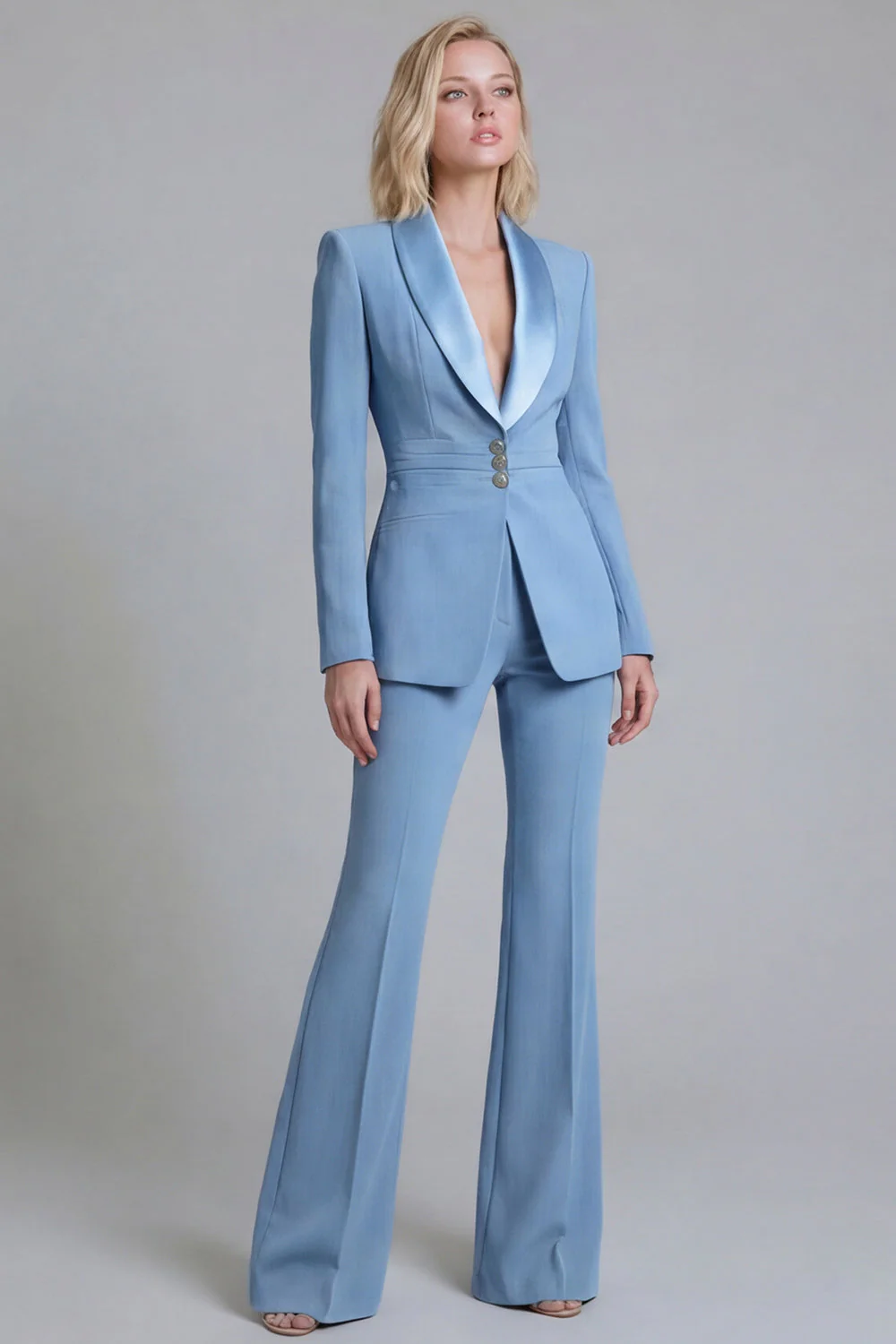 Navy Shawl Lapel 2 Piece Single Breasted Women's Work Suits - Image 3