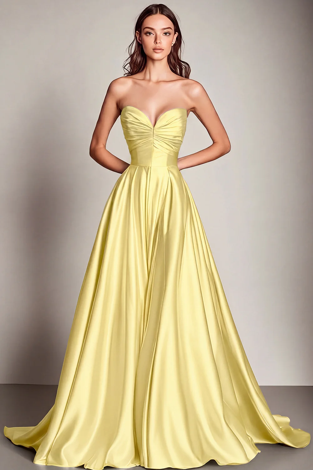 Navy Sweetheart Satin A Line Long Evening Dress - Image 10