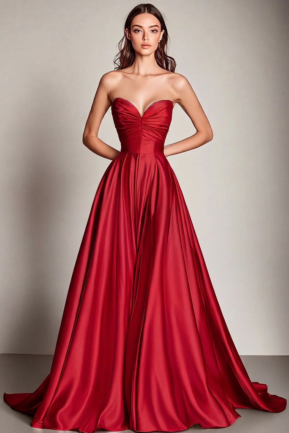 Navy Sweetheart Satin A Line Long Evening Dress - Image 5