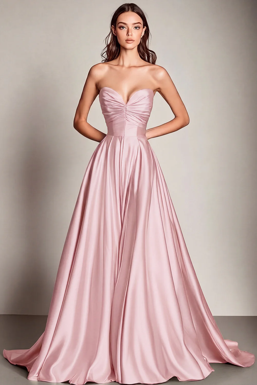 Navy Sweetheart Satin A Line Long Evening Dress - Image 7