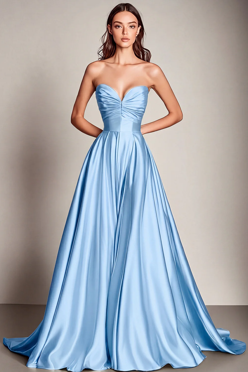 Navy Sweetheart Satin A Line Long Evening Dress - Image 9
