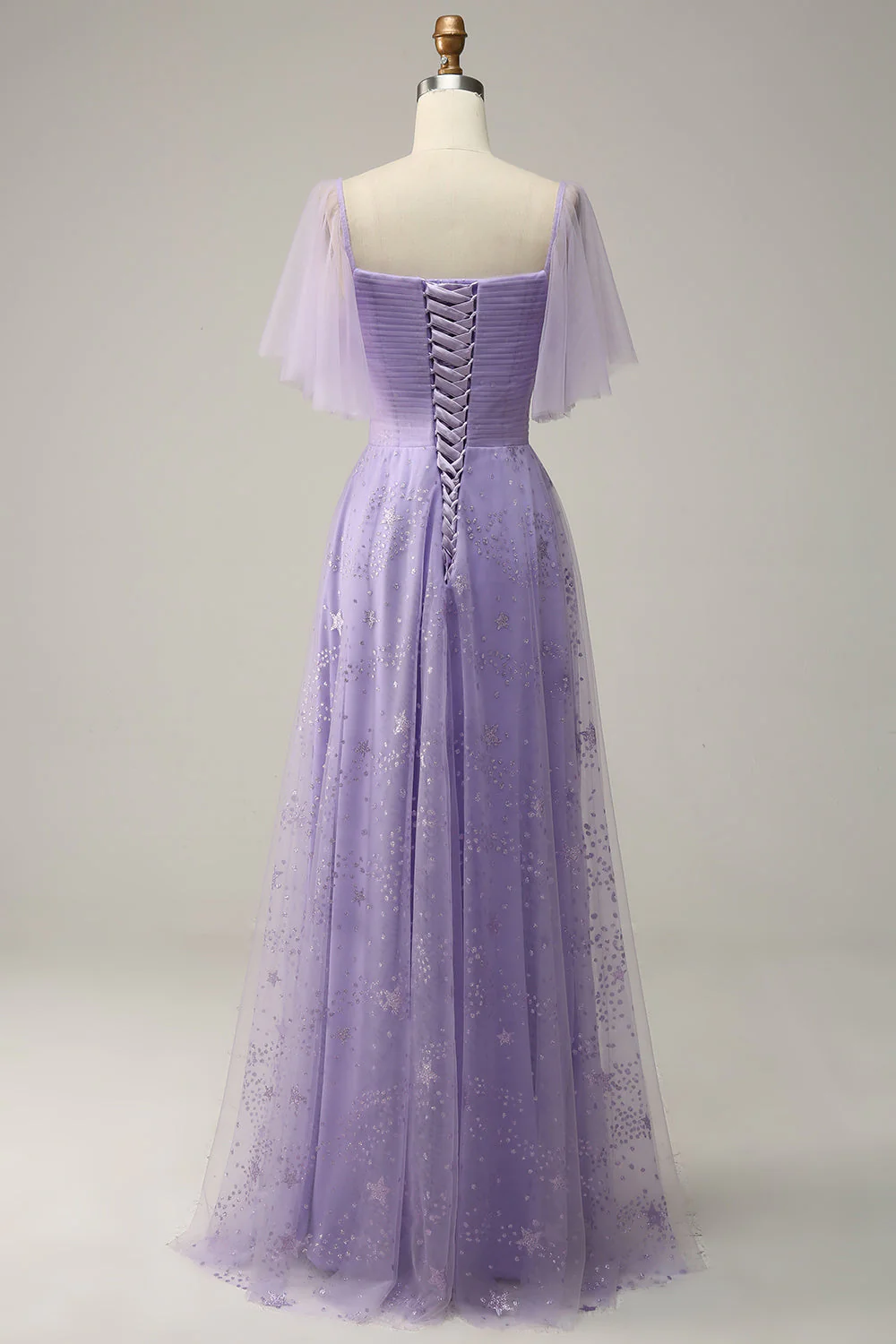 Off Shoulder Lavender Prom Dress with Ruffles - Image 5