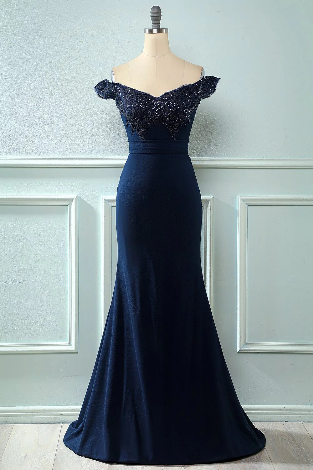 Off Shoulder Sequins Mermaid Prom Dress - Image 5