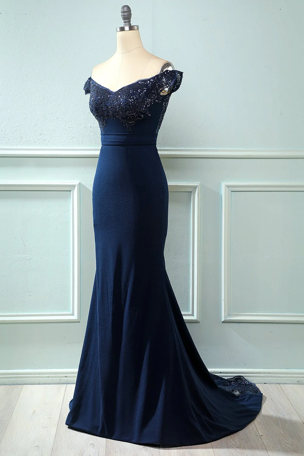 Off Shoulder Sequins Mermaid Prom Dress - Image 6