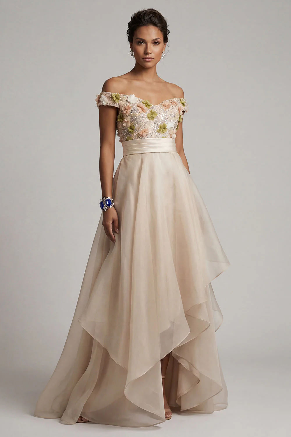 Off The Shoulder A Line Apricot Mother Of the Bride Dress with 3D Flowers